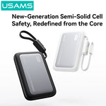 USAMS CD284 PB102 22.5W 37Wh 10000mAh Semi-Solid Power Bank with Digital Display External Battery Power Supply with 2 Inputs & 3 Outputs Support PD QC Fast Charging for iPhone  17 17 Pro 16 Pro Max 15 14 for Huawei Mate XT for OPPO for VIVO