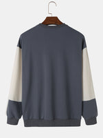 ChArmkpR Mens Smile Face Print Contrast Patchwork Pullover Sweatshirts