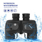 LinkMejor Powerful 10X50 Binoculars HD Military Marine Bird Watching Waterproof Telescope With Internal Rangefinder & Compass Telescope Night Vision Binoculos Teleskop AO3015B
