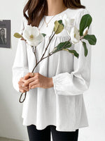 Solid Casual Keyhole Back Long Sleeve Crew Neck Blouse