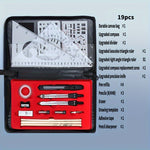 Professional 19pcs Compasses Drawing Kit Aluminum Alloy Material Architectural Mechanical CAD Design Tools Complete Geometric Instrument Set with Templates Rulers Precision Knife Portable Canvas Bag