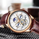 LinkMejor Men Watches Automatic Mechanical Watch Genuine Leather Waterproof Multifunctional Luxury Man Watch