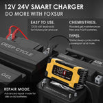 LinkMejor 12V 24V 10A Battery Charger with Intelligent Repair Screen Display for Cars and Motorcycles