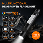 LinkMejor T7 Multifunctional 1500 Lumen Rechargeable LED Flashlight with Side Light Adjustable Camping Stand for Outdoor Adventures Camping Riding LED Torch Work Light