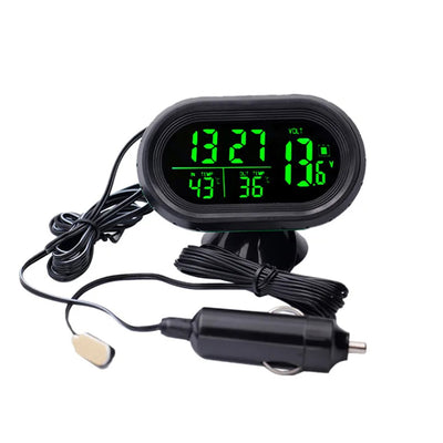 Digital Car Thermometer Temperature Monitor Car Ornament Luminous Clock Voltmeter DC 12V-24V Time Date Dual Display Freeze Alert