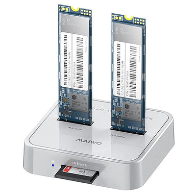 LinkMejor K3016SD Dual Bay SSD Docking Station M.2 NVMe/SATA Dual Protocol  USB 3.1 Gen 2 10Gbps High Speed External Hard Drive Reader with SD Express 7.0/7.1 Card Slot Data Hub Transfer Hard Drive Case for 2242/2260/2280/22110