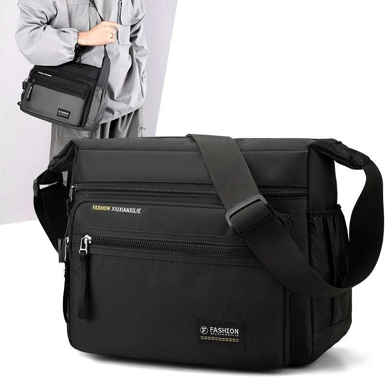 Waterproof Nylon Men Crossbody Bag Large Capacity Multiple Pockets Zipper Shoulder Bag Fashion Casual Outdoor Travel Messenger Bag
