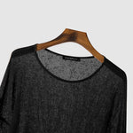 LinkMejor Mens Relaxed Fit Hollow Knit Long Sleeve T-Shirt Soft Drape Fabric Slightly See-through Tshirt Top