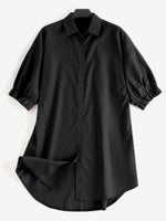 ZANZEA Women Daily Casual 3/4 Length Sleeve Solid Color Shirt Dresses