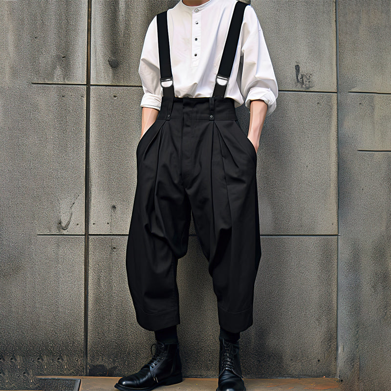 LinkMejor Men Solid Color Casual Overalls with Pockets, Loose Fit Workwear Jumpsuit With Adjustable Straps