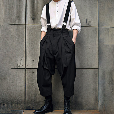 LinkMejor Men Solid Color Casual Overalls with Pockets, Loose Fit Workwear Jumpsuit With Adjustable Straps