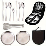 Xmund 10pcs Stainless Steel Camping Tableware Set-Portable AndDurable Outdoor Picnic Utensils With Plates Forks And Spoons For Hiking Backpacking And Camping Adventures-Perfect For Travel And Outdoor Meals