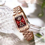 LinkMejor Women's Quartz Watch Elegant Rhinestone Rectangular Dial Waterproof Stainless Steel Strap Luminous Design Perfect for Business and Fashion Use Stylish Women Watch Ideal for Everyday Wear