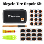 WEST BIKING Bicycle Tire Repair Kit Portable Flat Tire Patch Tool Set with 24 Patches Wooden File Glue Case for MTB Road Bike Emergency Accessories