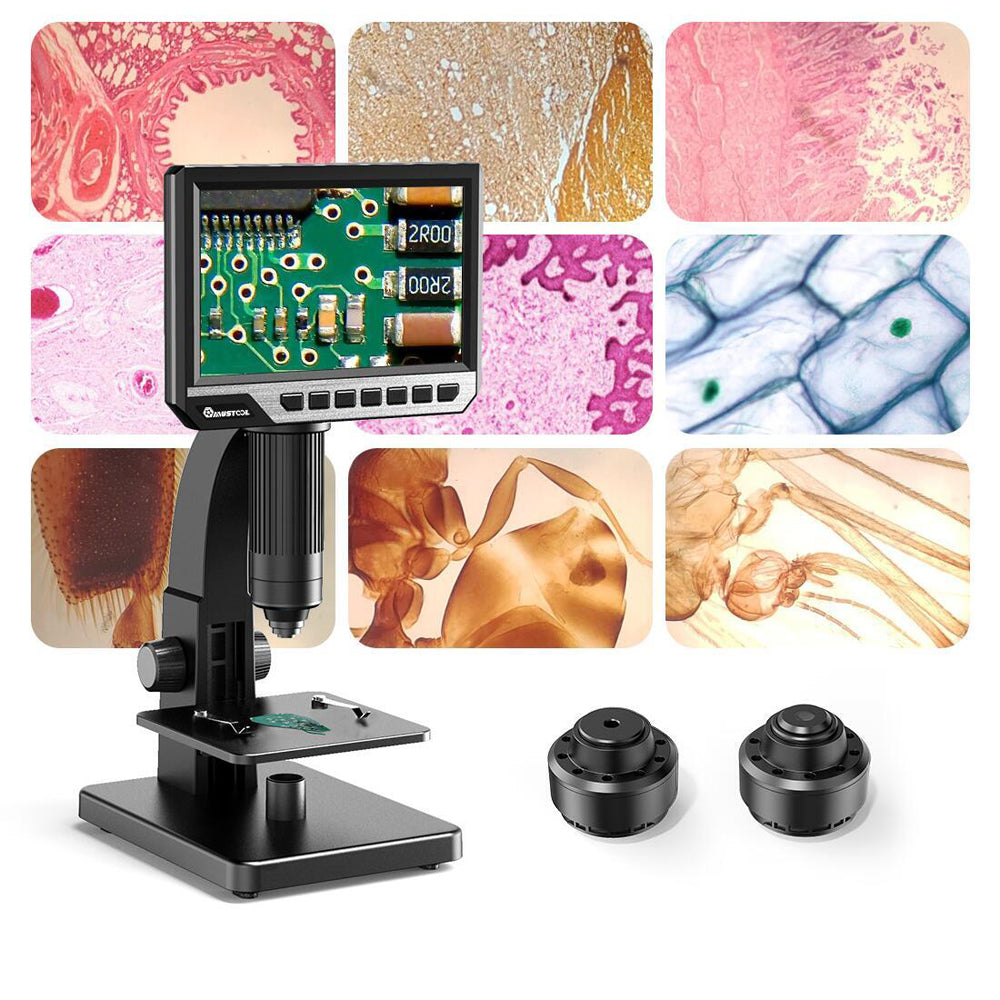 MT315 2000X Dual Lens Digital Microscope 7-inch HD IPS Large Screen Multiple Lens for Circuit/Cells Observation Up&Down Light Source Support Computer Viewing