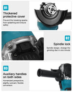 Drillpro Electric Brushless Cordless Angle Grinder M10 125mm Cut for Mak 18V Battery
