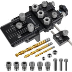 Dowel Jig Kit with Quick Positive Stop and Clamp Adjustable Doweling Jig for Drill 1/4 3/8 and 1/2 Inch Accurate Straight Dowel Holes Fit Any Thickness Wood Joints for Cabinet Furniture