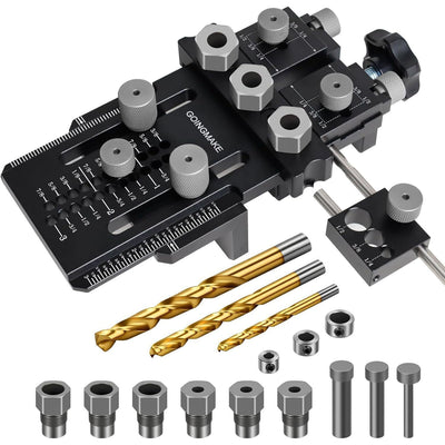 Dowel Jig Kit with Quick Positive Stop and Clamp Adjustable Doweling Jig for Drill 1/4 3/8 and 1/2 Inch Accurate Straight Dowel Holes Fit Any Thickness Wood Joints for Cabinet Furniture