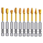 Titanium Carbide Burr Set Die Grinder Bits Tungsten Rotary File Golden Coating High Speed Single Double Cut Multi Shape for Metal Wood Plastic Stone Engraving Cutting