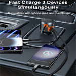 LinkMejor IBD358 1U2C 60W PD30w QC30W 3-in-1 USB Car Charger Retractable Cable Multi-Port  Fast Charging USB Type C Charger for Mobile Phone
