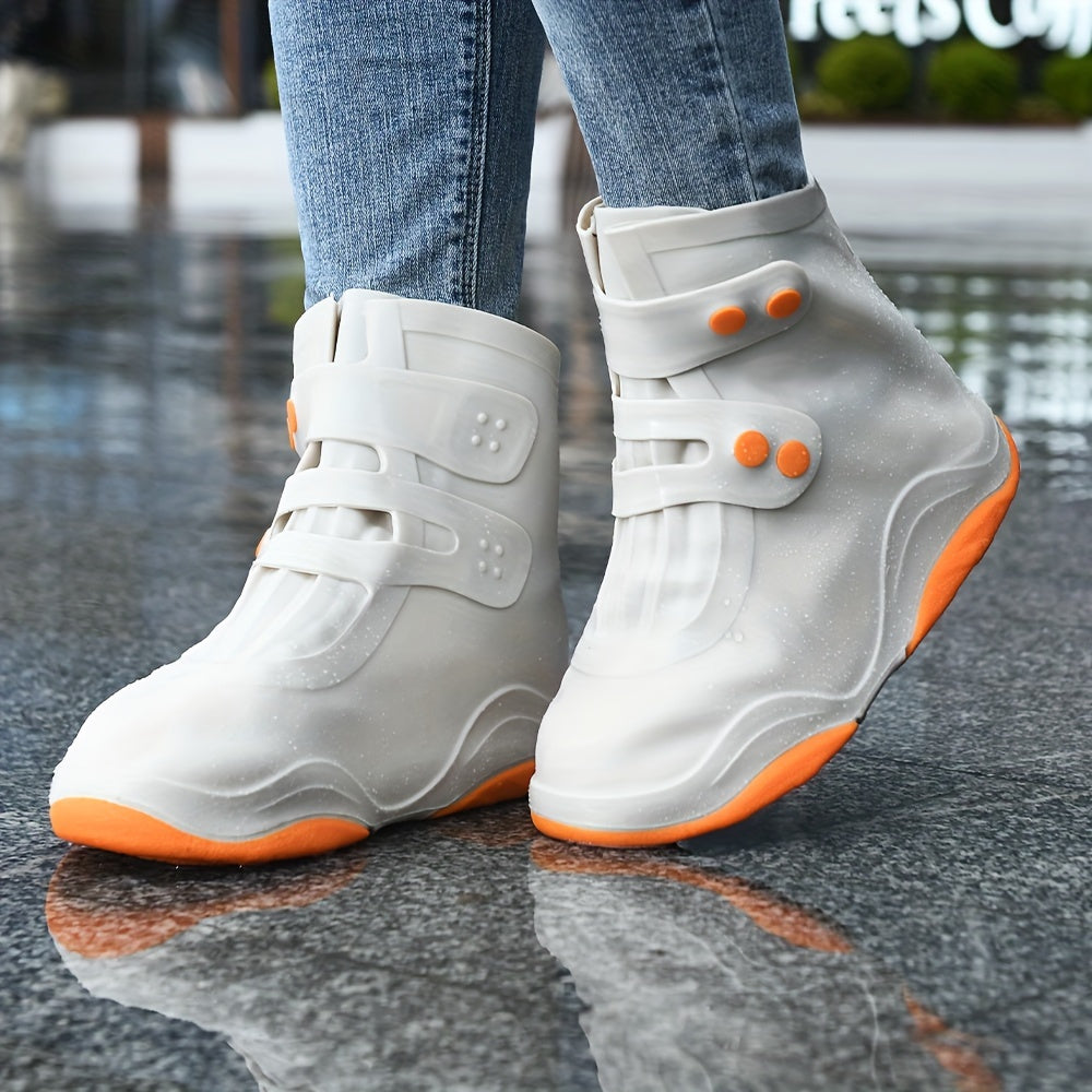 LinkMejor 1Pair Bicycle Protective Gear Waterproof Non-slip Shoe Covers Easy Double Buckle Design Outdoor Reusable Overshoes Elastic Rain Boots Unisex