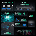 [GaN Tech] LinkMejor® BW-S32 130W 5 in 1 USB PD Digital Display Charger with Retractable Cable Fast Charging Desktop Charging Station for iPhone 17 16 16 Pro 15 14 13 Pro Max for MacBook Pro for Airpods for Apple Watch
