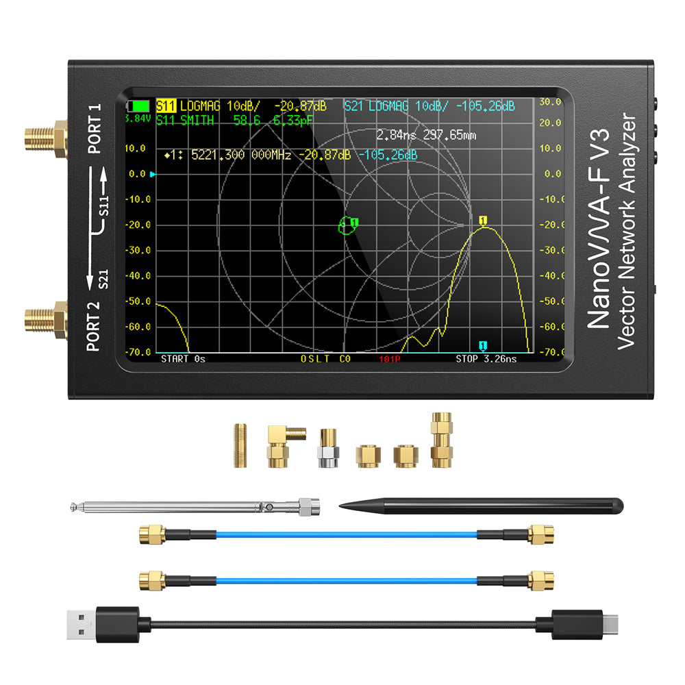 NanoVNA F V3 Vector Network Analyzer 1MHz to 6GHz TDR Function 4.3 Inch Resistive Touchscreen High Accuracy Fast Sweep Speed VNA Analyzer