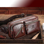 LinkMejor Men's Genuine Leather Waist Bag Large Capacity Chest Bag Outdoor Sports Zipper Fanny Packs