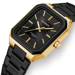LinkMejor Fashion Rectangular Business Watches for Men Waterproof Luminous Hands Stainless Steel Simple Vintage Quartz Wristwatch