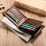 Ekphero Men's Retro Genuine Leather Short Wallet RFID Blocking Horizontal Money Clip Multi-card Slot Card Holder Anti-theft Brush Coin Purse