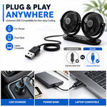 LinkMejor Dual Head Car Fan USB Powered 3 Speed Adjustment Low Noise Universal Vehicle Cooling Fan