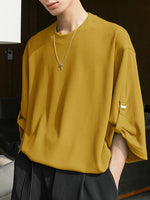 INCERUN Mens T-Shirt Solid Color Knitted Summer Casual Men Clothing Tops
