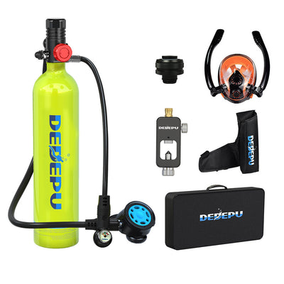 [US Direct] DEDEPU S5000PLUS-B 1L Scuba Tank Oxygen Diving Cylinder with 8-20 Minutes Respirator Breathing Portable Snorkeling Scuba Tank Kit with Snorkel Mask Adapter