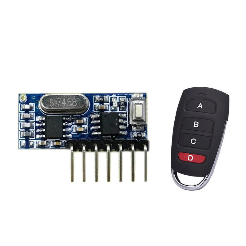 LinkMejor RF 433mhz Transmitter 4 Button Remote Control + Receiver Module Fixed EV1527 Decoding 4CH Output with Learning DIY Kit