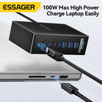 [GaN Tech] ESSAGER NCC-888 380W 8-Port USB PD Charger 3USB-A+5USB-C PD3.0/2.0 QC4.0/3.0/2.0 AFC FCP SCP DCP PPS Apple2.4A BC1.2 Fast Charging Desktop Charging Station EU Plug for iPhone 17 17Pro 16 Pro Max 15 14 for Huawei Mate XTs for OPPO for VIVO
