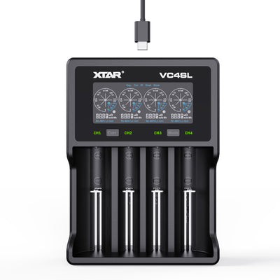 LinkMejor VC4SL QC3.0 LCD Screen Display 3.6V/3.7V/1.2V Li-ion Battery Charger 4-Slots Type-C Fast Charging Current Optional for 18650/21700 AAA AA Battery