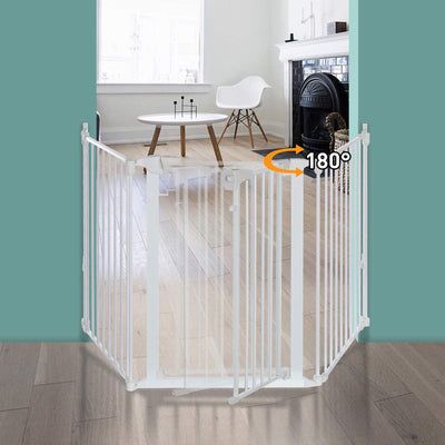 LinkMejor White/Black Adjustable Auto Close Metal Baby Gate with Swing Door For Doorway Stairs
