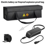 LinkMejor 49*15*15CM Lithium Battery Storage Bag for Electric Bicycle Portable Waterproof Fireproof Explosion-proof Safety E-bikes Battery Handbag with Hidden Charging Port Design