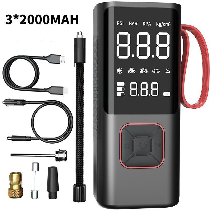 80W Portable Electric Air Pump Power Bank 2000mAh x 3 Cordless Car Air Pump For Car Tires Bicycles with LED Emergency Light