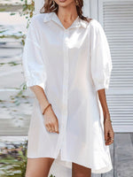 ZANZEA Women Daily Casual 3/4 Length Sleeve Solid Color Shirt Dresses