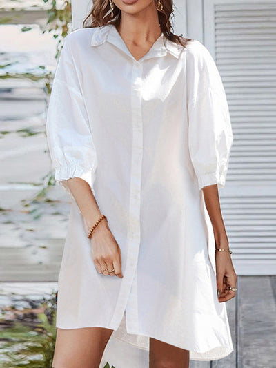 ZANZEA Women Daily Casual 3/4 Length Sleeve Solid Color Shirt Dresses