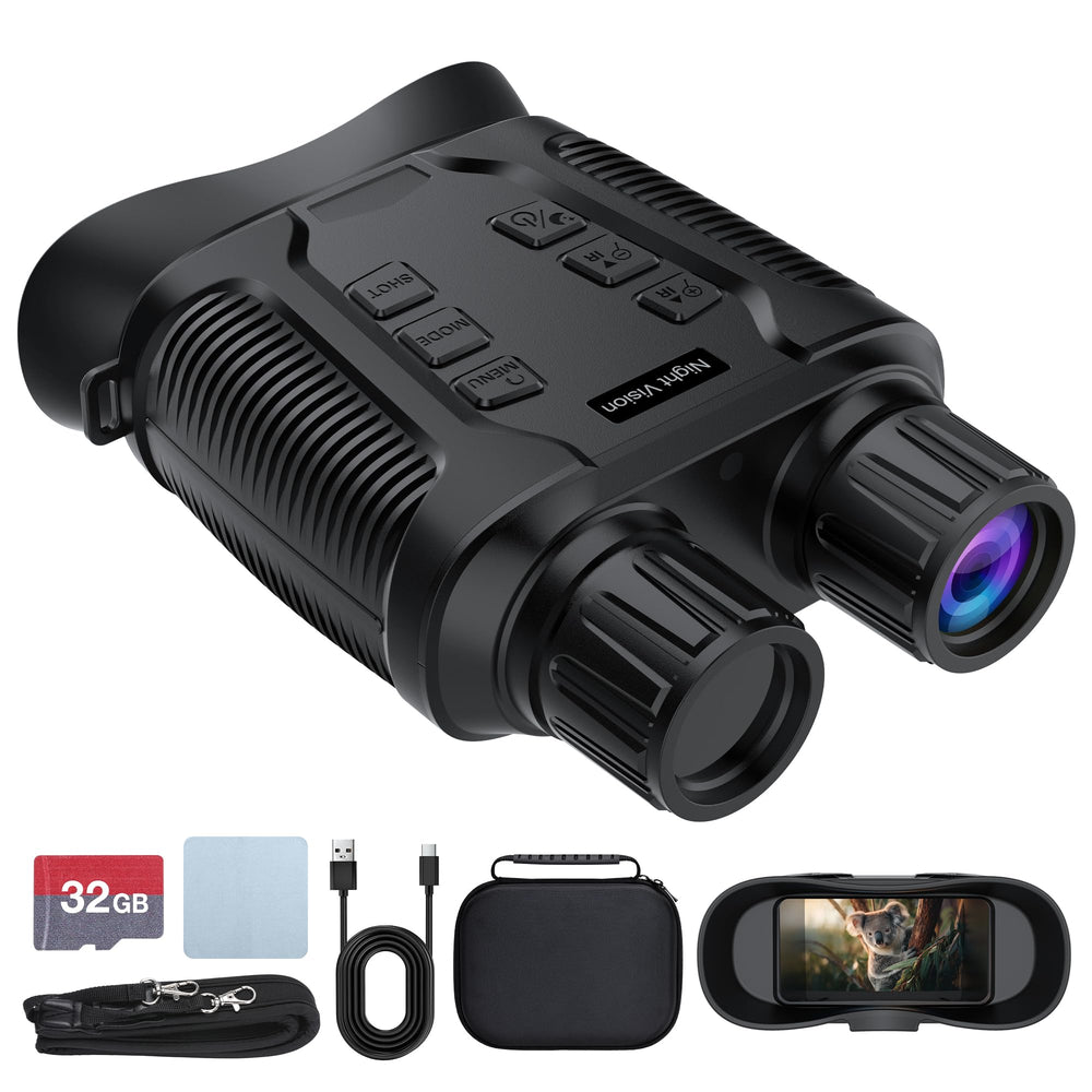 LinkMejor 4K Night Vision Goggle for Adults, Night Vision Binocular with 3.2 Inner HD Display, 36MP Photos, 8X Digital Zoom,7 Level IR, Rechargeable, for Camping, Hunting, Security (Incl. 32GB Card)