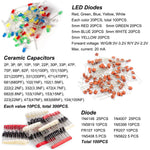 1500Pcs Electronic Components Starter Kit 3/5mm LED Lights Emitting Resistors Capacitors Set for Arduino DIY Electronics Starter