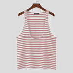 LinkMejor Mens Striped U-Neck Sleeveless Casual Vest Simple Gym Sports Tank Top