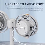 Tevorex Dual Head Clip Fan Adjustable Multi-Angle 5 Speed Wind Long Battery Life Wall-Mounted Mini USB Circulation Fan with Night Light for Home Outdoor