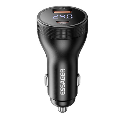 LinkMejor ES-CC17 100W 2-Port USB PD Car Charger Adapter with USB-A+Type-C PD3.0 QC3.0 AFC FCP SCP PPS VOOC Fast Charging with LED Digital Display for iPhone 16 16 Pro 15 14 13 Pro Max for Samsung Galaxy Z Flip6 for Xiaomi 15pro
