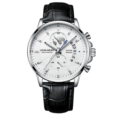 Fashion Business Casual Men Quartz Watch Chronograph Leather Band Luminous Waterproof Date Calendar Men's Wristwatches