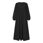 LinkMejor Women Abaya Casual Maxi A-Line Sundress Kaftans Lantern Sleeve O-Neck Plain Dress