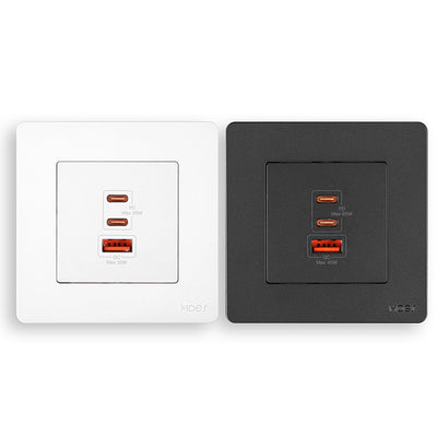 MOES 30W/65W GaN Fast Charging Wall Outlet USB-A+2USB-C PD3.0 QC3.0 Electrical Charger Socket Overload Protection 86 Type Panel Socket