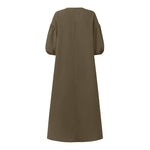 LinkMejor Women Maxi Dresses Solid Color Seven-quarter Length Lantern Sleeves Long Dresses Plus Size Women Dresses